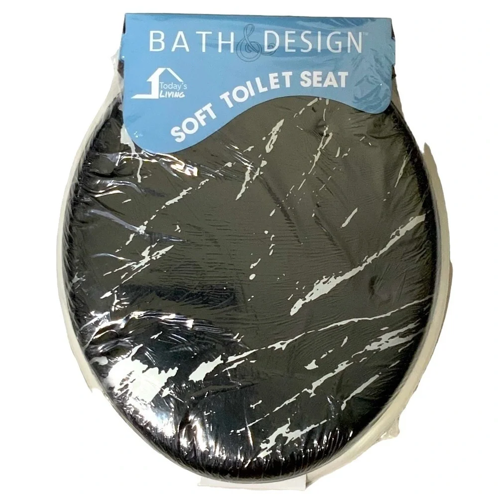 Black Metallic Marble Toilet Seat Black Silver Collection Chic Luxury Decor